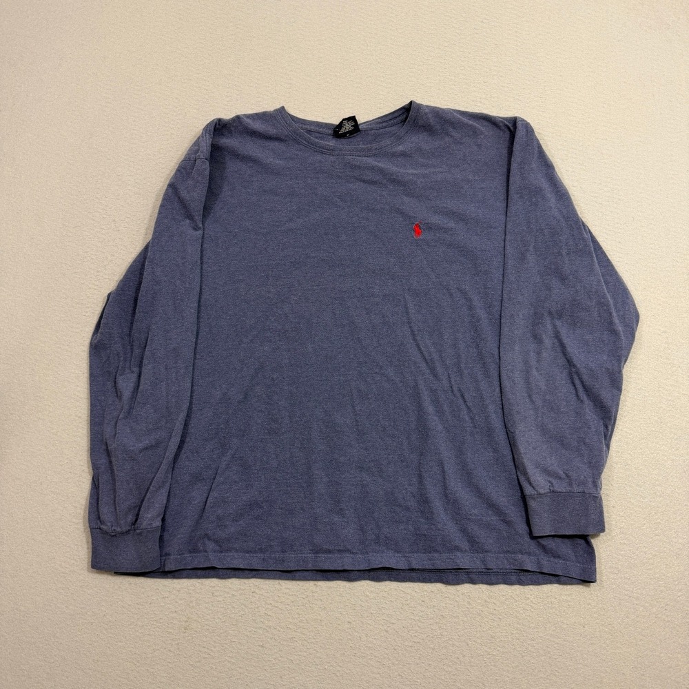 Polo Ralph Lauren Shirt Men's XXL Blue Long Sleeve Pony Logo Crew Neck Vintage